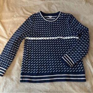 L.L. Bean Navy and White Crew Neck Sweater